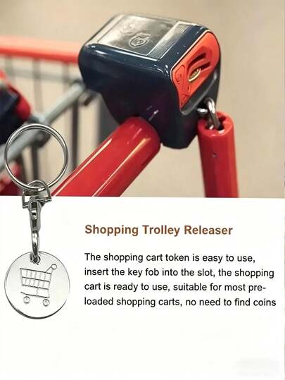 5/1pc Stainless Steel Supermarket Shopping Cart Token Keychain, With Shopping Cart Unlock Key Ring Decor, Keychain Accessory