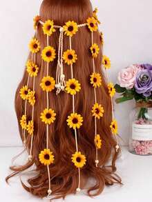 Accessoire pour cheveux de style bohème hippie avec tournesol et marguerite réalistes. Bandeau fleuri, décoration de cheveux d'été avec tournesol, convient aux filles, costumes de fête et de cosplay, style boho, accessoires pour cheveux avec tournesol - Taille unique - Voir 13