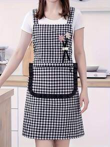 Cotton Plaid Apron With Large Pockets, Sleeveless Cooking Apron, Oil & Stain Resistant, Suitable For Household Use - A - View 7