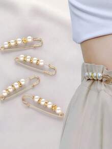 Set de 5 hebillas de cintura invisibles de perlas falsas, broche de perlas lindas ajustable para pantalones, accesorios de cinturón de broche para fijar la cintura de la ropa, evitar la exposición, unisex - Multicolor - Ver 1