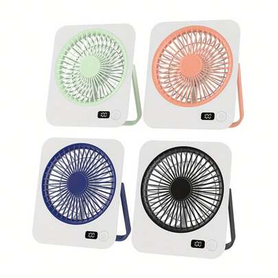 USB Rechargeable Portable Desk Fan, 5 Speed Quiet Mini Fan With LED Digital Display, 180° Rotatable Fast Cooling Personal Fan, Wall Mountable Travel Outdoor Fan For Office Bedroom Camping