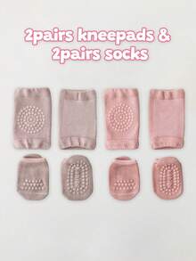 4 Pairs/Set Baby Crawling Anti-Slip Knee Pads And Socks For Toddler Knee Protection And Anti-Slip Short Socks On Smooth Ground - Multicolor - View 9
