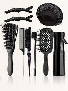 OBOVAY 1/3/6/9pcs Unisex Hair Comb Set, Includes Detangling Comb, Side Comb, Back Comb, Curling Comb With Spray Bottle, Straightening Comb, Scalp Massage Comb, Wide Tooth Comb, Hair Clips And Styling Comb Set - Multicolor - View 12