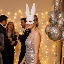 1pc Glossy Rabbit Mask, Suitable For Nightclub, Masquerade, Halloween Party, And Other Occasions - Pink - View 1