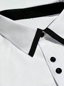 Camisa de manga larga con diseño de botones multicolor, patrón de diamantes en relieve y bloques de color para hombre - Blanco - Ver 6