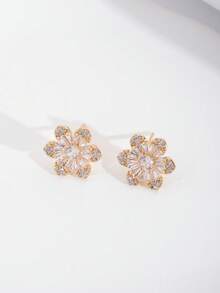 Bộ trang sức cao cấp sang trọng đính đá Cubic Zirconia hình hoa, gồm 1 dây chuyền và 1 bông tai, thiết kế hoa tinh tế, thích hợp cho phụ nữ dự tiệc cưới và các sự kiện. Sản phẩm không kèm hộp quà. - Vàng - Xem 5