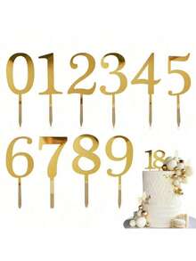1pc/10pcs 0-9 Years Old Birthday Cake Topper Picks, Gold Color, Wedding, Children's Birthday Party Cake Decoration, Baby Shower - Multicolor - View 1