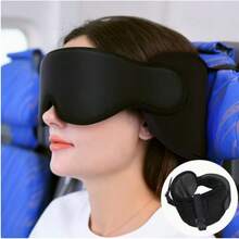 Travel Pillow For Airplane, Travel Pillow With Seat Strap And 3D Eye Mask To Firm Head, 360°Support Headrest No Bobblehead, Travel Essentials For Long Flight,Car Road Trip,Black - màu đen - Xem 2