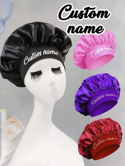 Customized Silk Sleep Cap, Can Print Name, Personalized Silk Sleep Cap For Women, Customizable Satin Sleep Cap, Hair Cap, Curly Hair Silk Sleep Cap, Hat Sleep Cap, Valentine's Day Gift, Birthday Gift, Fashion, Comfortable, Bathroom, Bedroom, Exquisite, Men, Women, Girlfriend, Mother ,Travel Organizer