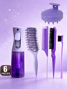 1pc/6pcs Hair Styling Tools, Including Spray Bottle, Double-Sided Comb, Styling Comb, Pointed Tail Comb, Mouse Tail Comb, Edge Brush, Massage Brush - Multicolor - View 5