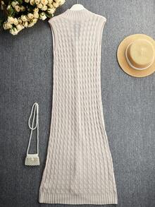 Textured Maxi Vest For Women - Sleeveless Stand Collar Single-Breasted Design, Loose Fit Flattering For Spring, Summer, Autumn Layering - Light Grey - View 3