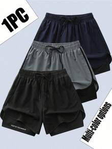 Pantalones cortos deportivos de mujer con cintura con cordón, diseño de doble capa, adecuados para senderismo, ciclismo, deportes de pelota, correr y deportes interiores, el talla grande vendido de primavera/verano en color negro - Negro - Ver 1