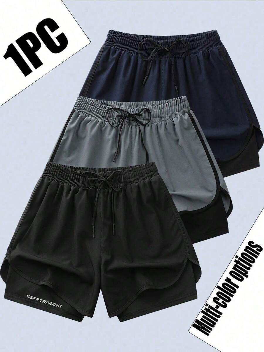 Pantalones cortos deportivos de mujer con cintura con cordón, diseño de doble capa, adecuados para senderismo, ciclismo, deportes de pelota, correr y deportes interiores, el talla grande vendido de primavera/verano en color negro - Negro - Ver 1