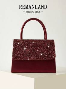 REMANLAND Túi xách nữ sang trọng đính sequin lấp lánh, ví cầm tay thời trang có nắp gập, ví hoàn hảo cho phái nữ, kèm dây đeo vai/đeo chéo bằng kim loại có thể tháo rời, rất phù hợp với váy dạ hội đính sequin, váy cưới và váy dự tiệc, món quà tuyệt vời nhất dành cho người thân yêu. - Màu Đỏ Sâu - Xem 8