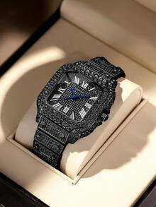 DAYAND NIGHT Reloj de pulsera con incrustaciones de rhinestone, modelo nuevo 2025, de 42mm con rhinestones completos, reloj de lujo de cuarzo para hombres, dorado, accesorio de moda, perfecto para negocios, banquetes, uso diario, San Valentín, aniversario y regalo de cumpleaños - Multicolor - Ver 26