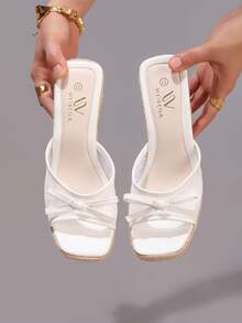 Sandal Platform Wedges Tali Rami dengan Pita Renda dan Sol Tebal, Ujung Terbuka, Sandal Kasual Liburan Musim Panas, Sandal Selop Platform Hak Tinggi, Mode Sehari-hari, Kebutuhan Liburan - Putih - View 5