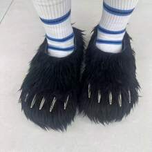 Women's Faux Fur Fluffy Paw Slippers Furry Cute Platform Mules Slides Fuzzy Round Toe Platform Clogs Shoes Halloween Cosplay Costume Accessories - màu đen - Xem 7