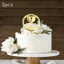 1pc/3pcs/6pcs Gold Acrylic Baptism Cross Cake Topper, Suitable For Birthday Party, Communion, Wedding, Baby Shower And More Occasions - Multicolor - View 11