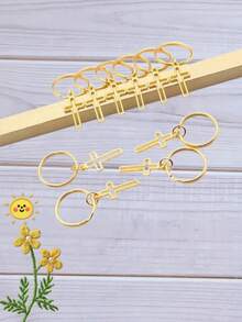 10个/套 11x24毫米镂空十字架吊坠钥匙扣，简约设计，20毫米外径圆形金属钥匙圈（不含链条），适合有宗教信仰或寻求精神力量的人士，也可作为一份贴心的礼物，向拥有相同信仰的亲人传递“信仰与你同在”的含义。 - 金色 - 查看 2