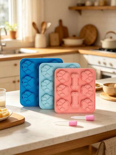 2 khuôn silicon hình bàn chân và xương chó, khuôn bánh 3D hình bàn chân chó con, khuôn sô cô la hình xương chó, khay làm đá hình bàn chân, thích hợp để nướng bánh, làm kẹo, thạch, đá viên, bánh pudding, đồ ăn vặt cho thú cưng.