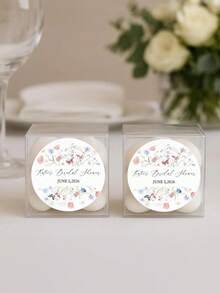 Customized Watercolor Wild Flower Bride Gift Round Stickers - Personalized Name & Date Wedding Favor Labels, Elegant Floral Gift Bag, Cookie Box Seals, Suitable For Wedding Party, Bridal Shower Decor - Multicolor - View 4
