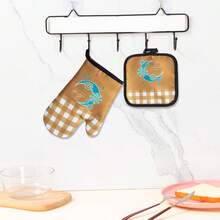 2 pièces Gants de four et maniques à motif Ramadan, gants et tampons de cuisine résistants à la chaleur, gants de four et maniques en polyester imprimés numériquement, épaissis et résistants aux hautes températures pour micro-ondes - Voir 6
