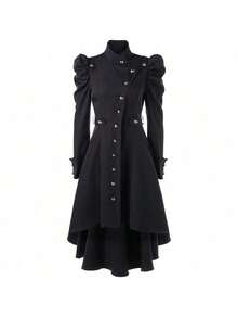 Cosplay Clothing - Black Stand-up Collar Mid-length Women's Coat - View 4