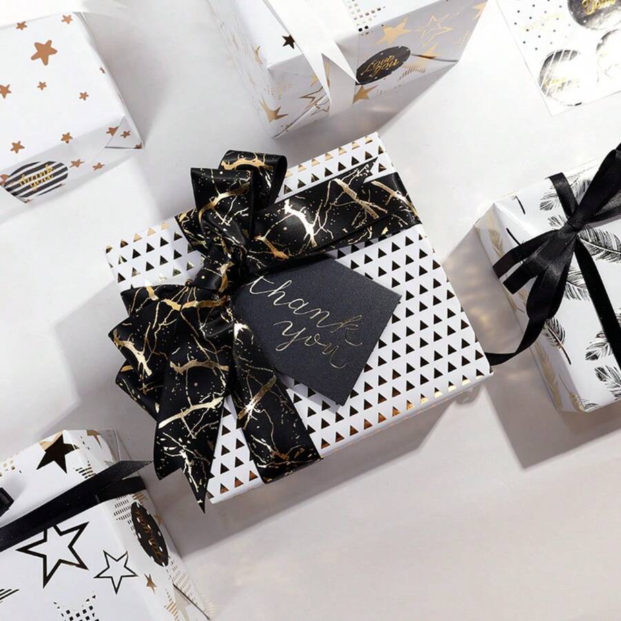 1 rollo de papel de regalo con estampado de estrellas doradas "Feliz Cumpleaños" de gran tamaño y recubierto, adecuado para fiestas de cumpleaños, bodas, graduaciones (sin incluir cinta y tarjeta) - multicolor - View 1