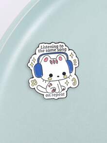1 pieza Broche de esmalte con gato escuchando la misma canción en repetición, idea de regalo única, accesorio perfecto para amantes de la música - Blanco - Ver 5