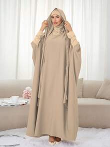1 pieza Abaya con capucha de jersey, suelta y cómoda, conveniente para el uso diario y la oración de las mujeres, Khimar largo, adecuado para todas las estaciones - Multicolor - Ver 1