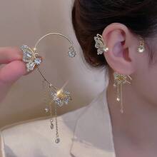 2 pièces Clips d'oreille de style fée elfe, boucles d'oreilles de style fée mignonne, accessoires d'été, essentiels de voyage et de photo, accessoires élégants avec diamants scintillants, clips d'oreille d'aile non percés, style à la mode populaire - Multicolore - Voir 3