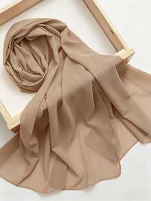 1pc New Solid Color Pearl Chiffon Scarf, Fashionable Minimalist Suitable For Daily Wear, Eid Gift - Khaki - View 3