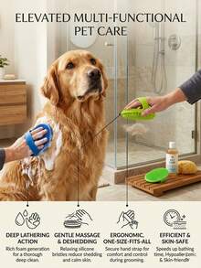 1 pieza/Cepillo para aseo y baño de mascotas con cerdas de silicona suaves - Uso en seco y húmedo, herramienta de masaje y eliminación de pelo muerto para perros y gatos/La herramienta de baño relajante definitiva para mascotas - Cerdas cónicas de silicona suave para una experiencia de aseo y baño sin dolor - Ver 3