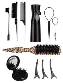 1/6/11pcs Pink Leopard Print Hair Styling Tool Set, Including Comb, Foldable Air Cushion Brush, Spray Bottle, Hair Clips And Hair Ties, Minimalist Y2K Style Unisex Daily Styling, Travel And Salon Essential, Hair Styling Tools, Hair Accessories, Salon Travel Must-Have Hair Products, Hair Care, Curling Brush, Beach Supplies, Summer, Mother's Day Gift, Holiday Essential, Summer Accessory, Gift For Millennial Women - Multicolor - View 12