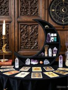 1pc Black Crescent Wooden Shelf, Starry Sky Crystal Display Rack, Bohemian Style Witchcraft Display Shelf, Mysterious Lunar Phase Storage Rack, Gothic Altar Rack, Suitable For Crystals, Essential Oils, Small Decorations, Mysterious Home Decor, Dark Academia Style Room Decor, Floating Crescent Shelf, Suitable Gift For Crystal Collectors And Witches, Rustic Style Decor - Multicolor - View 5