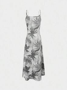 Vestido largo de tirantes informal con estampado de plantas para vacaciones de mujer - Gris - Ver 2