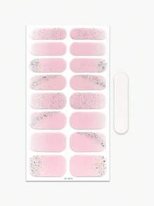 16片裝粉色漸層亮片美甲貼片，春夏甜美可愛美甲貼紙，易於貼敷，適合女性日常休閒居家DIY美甲藝術貼紙 - 彩色 - 查看 4