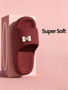 1 par de pantuflas con decoración de lazo y suela gruesa de EVA para mujer, adecuadas para interiores, baño, dormitorio y uso en exteriores a corta distancia, con suela cómoda y suave, silenciosas, antideslizantes y resistentes a los olores - Zapatillas de mujer - Ver 9