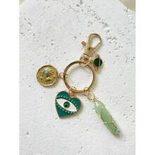 1pc Natural Stone Green Quartz Evil Eye Planet Moon Sun Turquoise Pendant Keychain Bag Charm Decor Light Versatile Minimalist Atmospheric Retro Small Gift For Daily Use Car Accessories School Cute Goth Y2k Bag Charms Lanyards With Id Holder Christm - 多色 3 - 查看 2