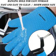 Heat Resistant Silicone Gloves For Cooking, Grilling, And BBQ Non-Slip Grip, Five-Finger Design With Inner Cotton Layer - Perfect For Handling Hot Food, Meat, And Potholders Inner Cotton Layer- Blue - ColorA - View 6