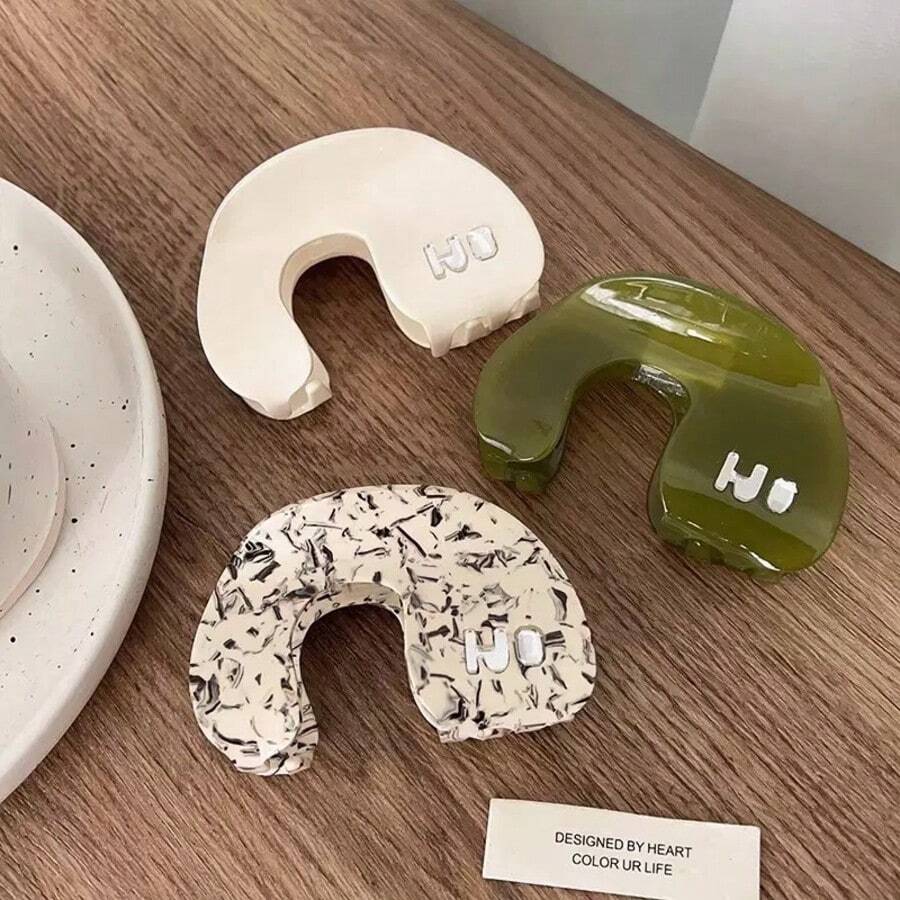 1 pieza Clip de pelo de acetato en forma de U versátil y de moda, pinza de pelo grande de 8.7cm, accesorio de pelo minimalista y elegante - Multicolor - Ver 1