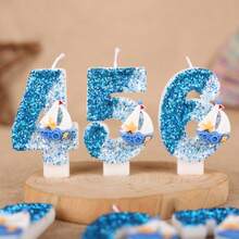 1PC Ocean Sailboat 0-9 Number Birthday Candle, Creative New Style, Ocean Theme Atmosphere, Suitable For Cake Decoration, Dessert Table, Party Birthday Celebration Candle - View 7