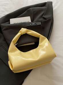 Fashionable Versatile Solid Color New PU Shoulder Bag, Casual Minimalist Texture Baguette Small Handbag For Women - Yellow - View 6