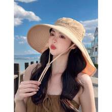 Women's Outdoor Sun Hat With Ponytail Hole For Summer Uv Protection, Korean Fashion Wide Brim Shawl Bucket Hat - 彩色 - 查看 10