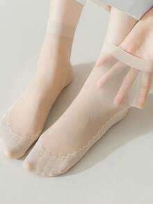 10 Paar Damen Einfarbige Socken, Rutschfeste Hautfarbene Strümpfe, Dünne Atmungsaktive Knöchelsocken, Vielseitige Pendler Transparente Kurze Socken für Frühling/Sommer - Aprikosenfarben - Übersicht 4