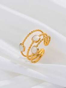 1pc Fashionable Minimalist Geometric Square Drip Oil Open Ring - Open Ring - View 7