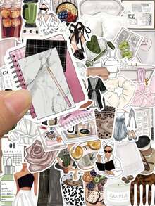 50Pcs Clean Girl Ins Minimal Life Aesthetic Stickers DIY Waterproof Decals For Fridge Laptop Water Bottle Luggage Decor Stickers - I - View 11