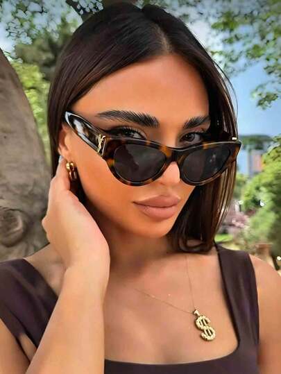 1 Pair Oval Cat Eye Fashion Glasses For Women, Fashionable Frame, Suitable For Vacation, Travel, Beach, Outdoor Photography, Stylish Accessory For Women, Tortoiseshell Color Driving Glasses
