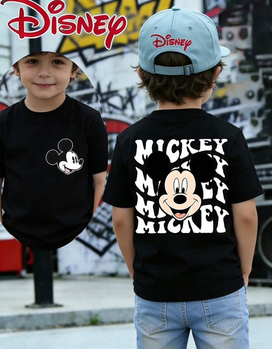 Disney Mickey Mouse Toddler Boys Graphic T-Shirt, 6 Months-3 Years, Crew Neck Short Sleeve Tee, Casual Summer Outfit For Kids, Express Delivery - màu đen - Xem 1