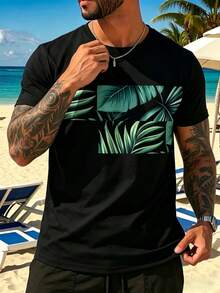 Men's Vacation Casual Style Printed Lightweight Short Sleeve T-Shirt, Suitable For Summer - Black - View 3